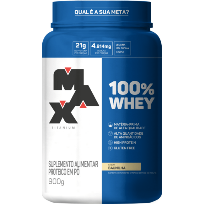 100 % Whey Max Titanium. Fonte da imagem: site oficial da marca.