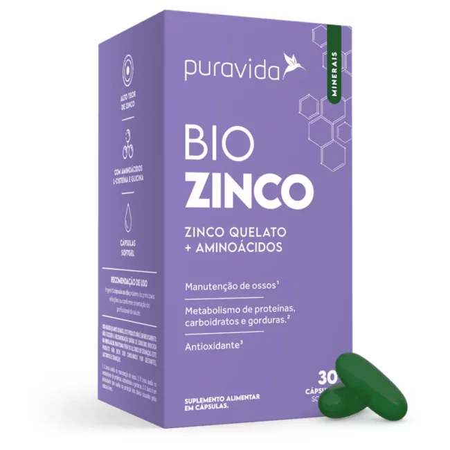 Suplemento de zinco quelato da Puravida. Fonte da imagem: site oficial da marca
