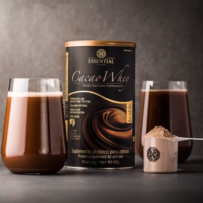 Cacao Whey Essential Nutrition. Imagem retirada do site da Essential Nutrition.