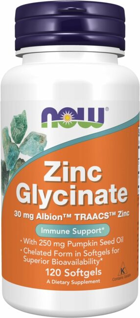Zinco glicinato da Now Foods. Fonte da imagem: Amazon