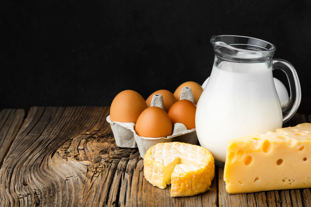 Ovo e derivados do leite são ricos em vitamina K1. Fonte da imagem: Freepik. 