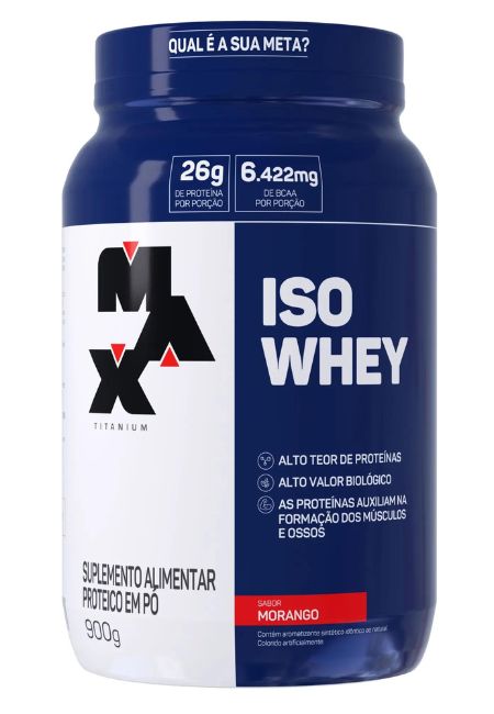 Iso Whey em pote de 900g, sabor baunilha. Imagem retirada do site da Max Titanium.