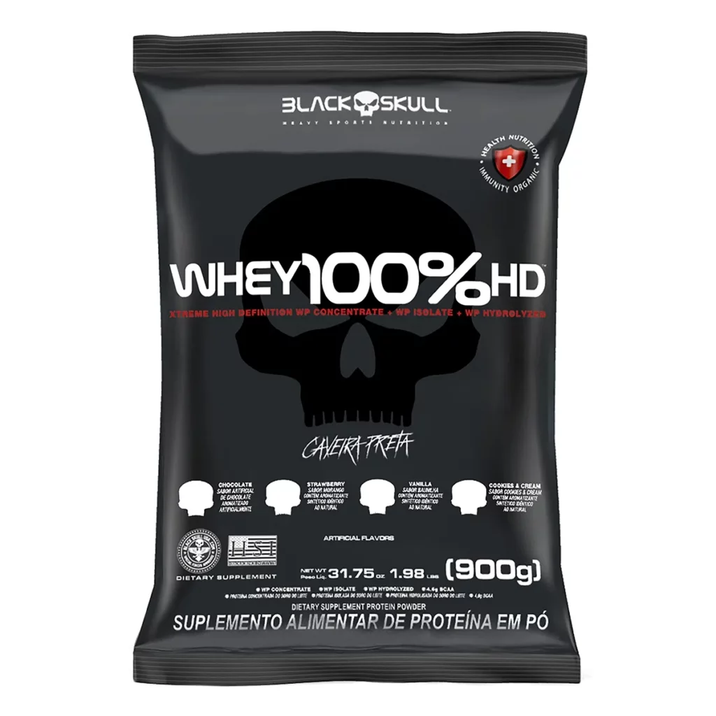 Whey 100% HD, refil 900g. Imagem retirada do site da Black Skull.